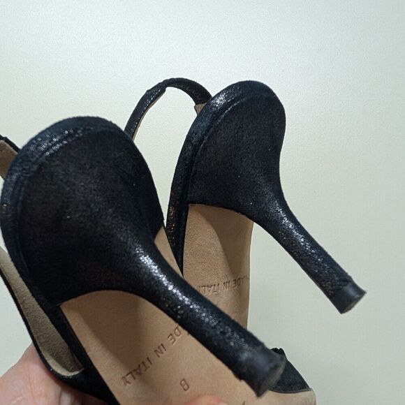 KATE SPADE Glitter Leather Black Slingback  Bow Open Toe Stiletto Fancy  7.5 M - Picture 9 of 9